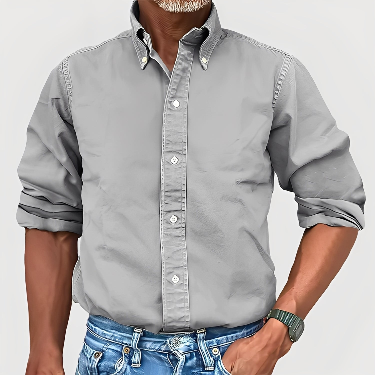 Ronald - Camicia a maniche lunghe con revers retrò per uomo
