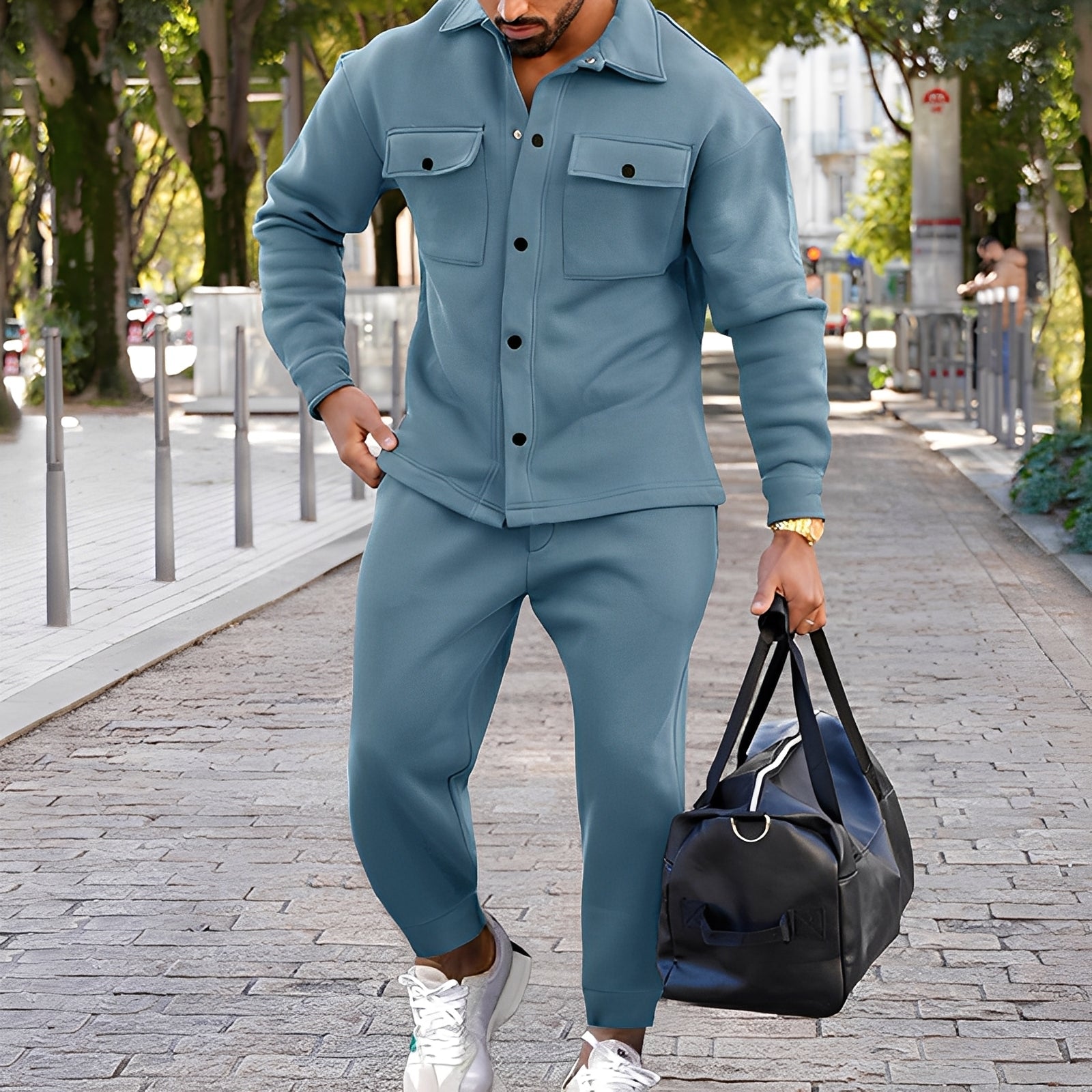 Kent - Set casual slim fit di camicia e pantaloni per uomo