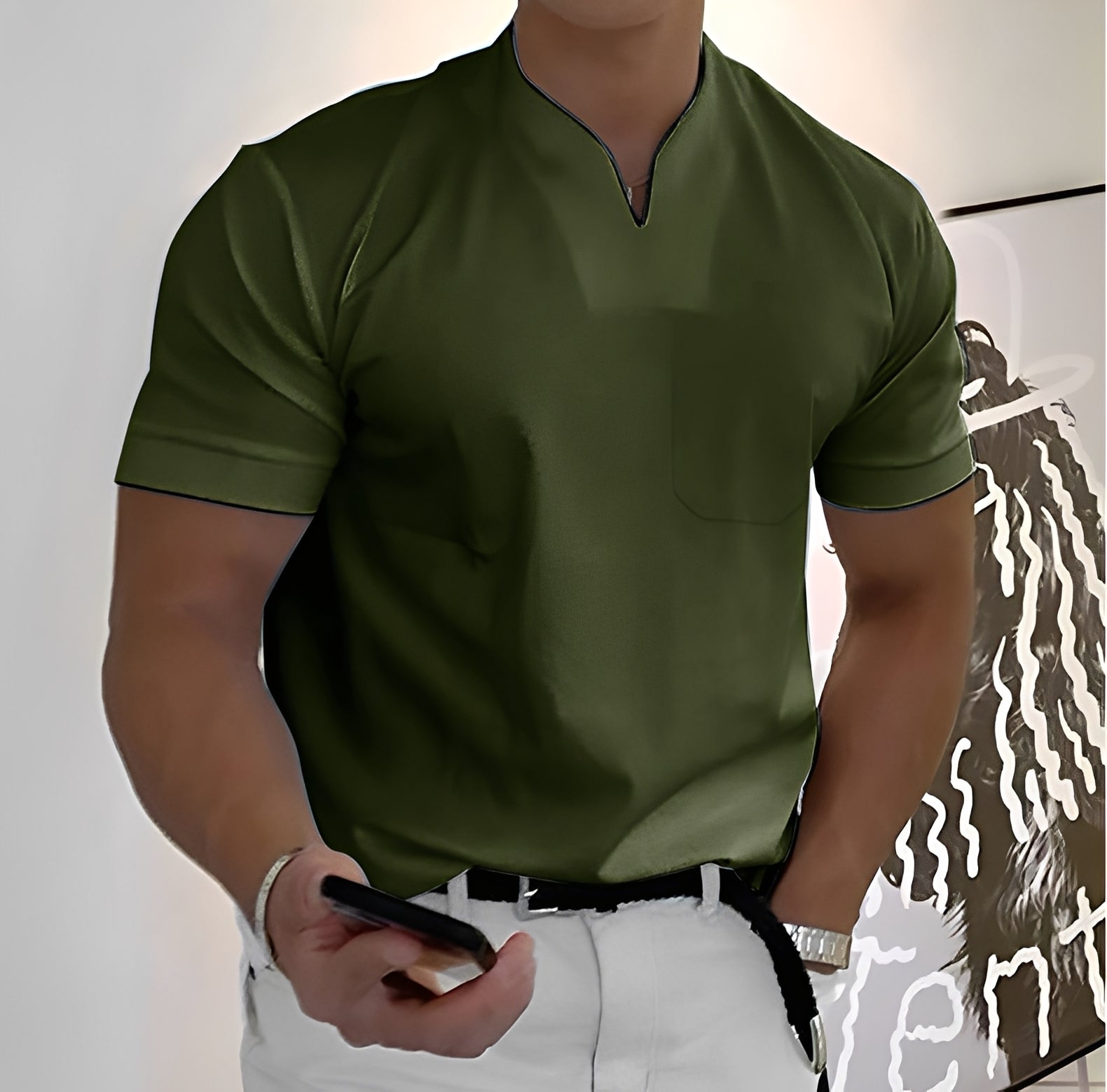 Davin - Camicia attillata con scollo a V per uomo