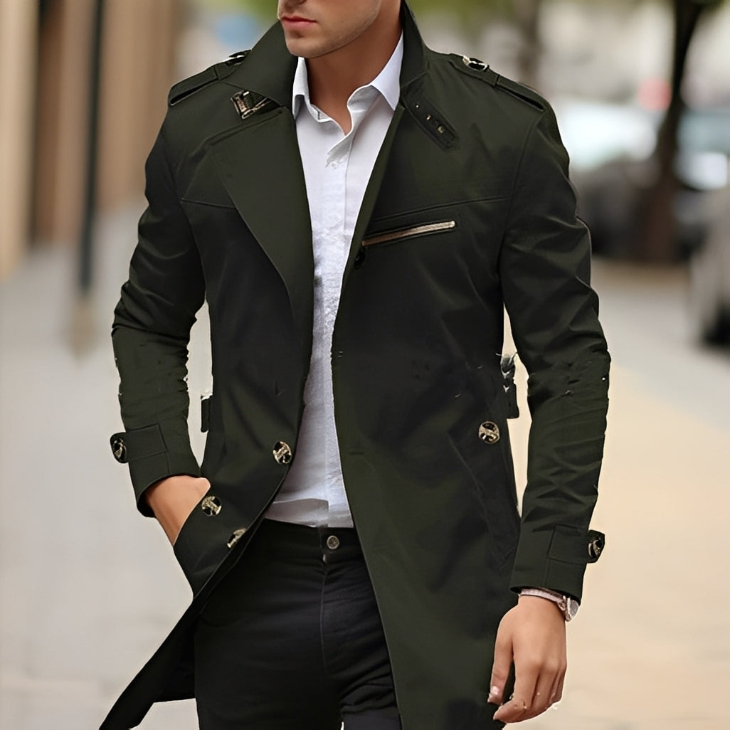 Derrick - Elegante trench coat con colletto a revers per uomo