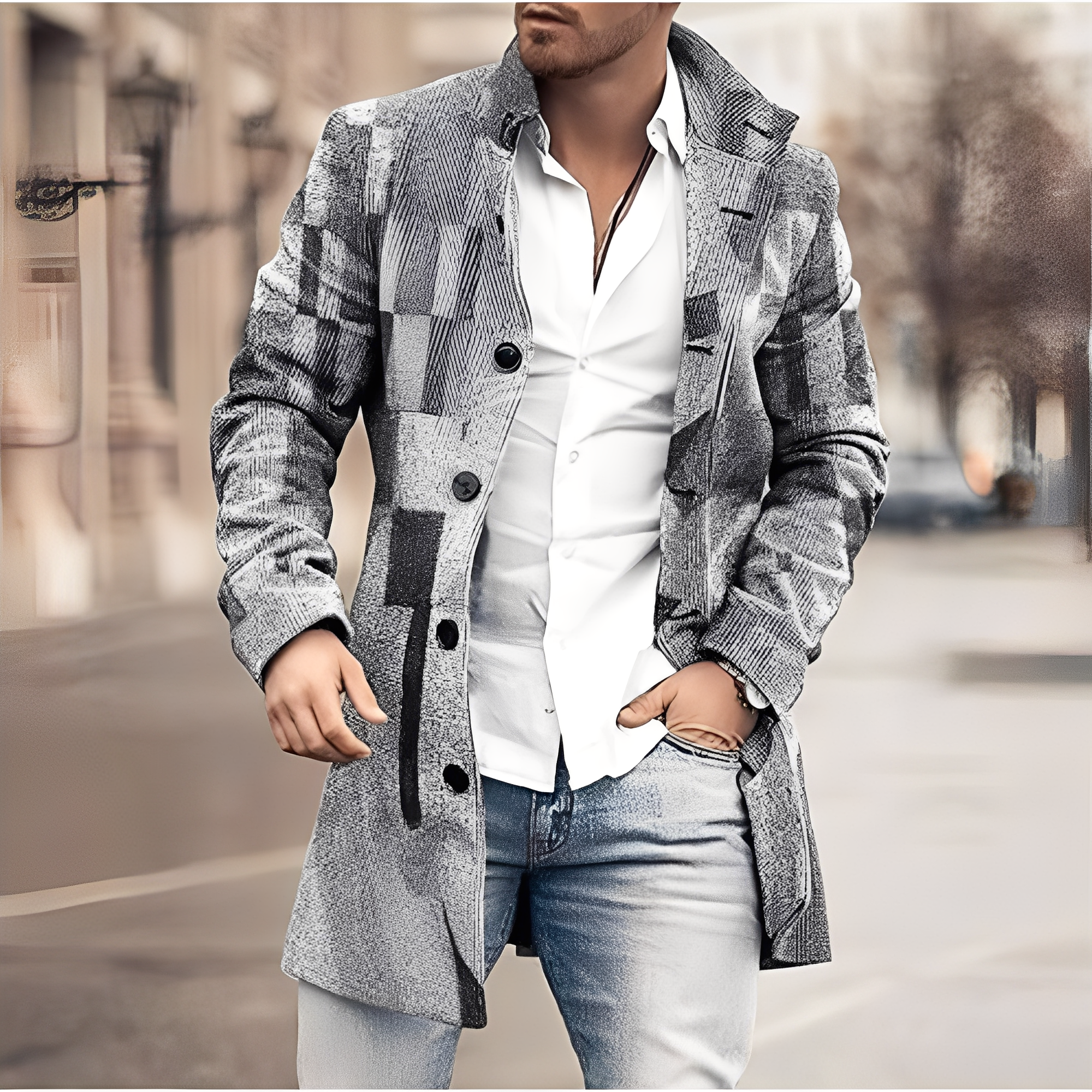 Darden - Cappotto lungo casual in tweed per uomo