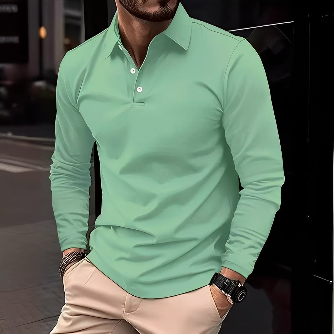 Dudley - Polo casual a maniche lunghe con bottoni per uomo