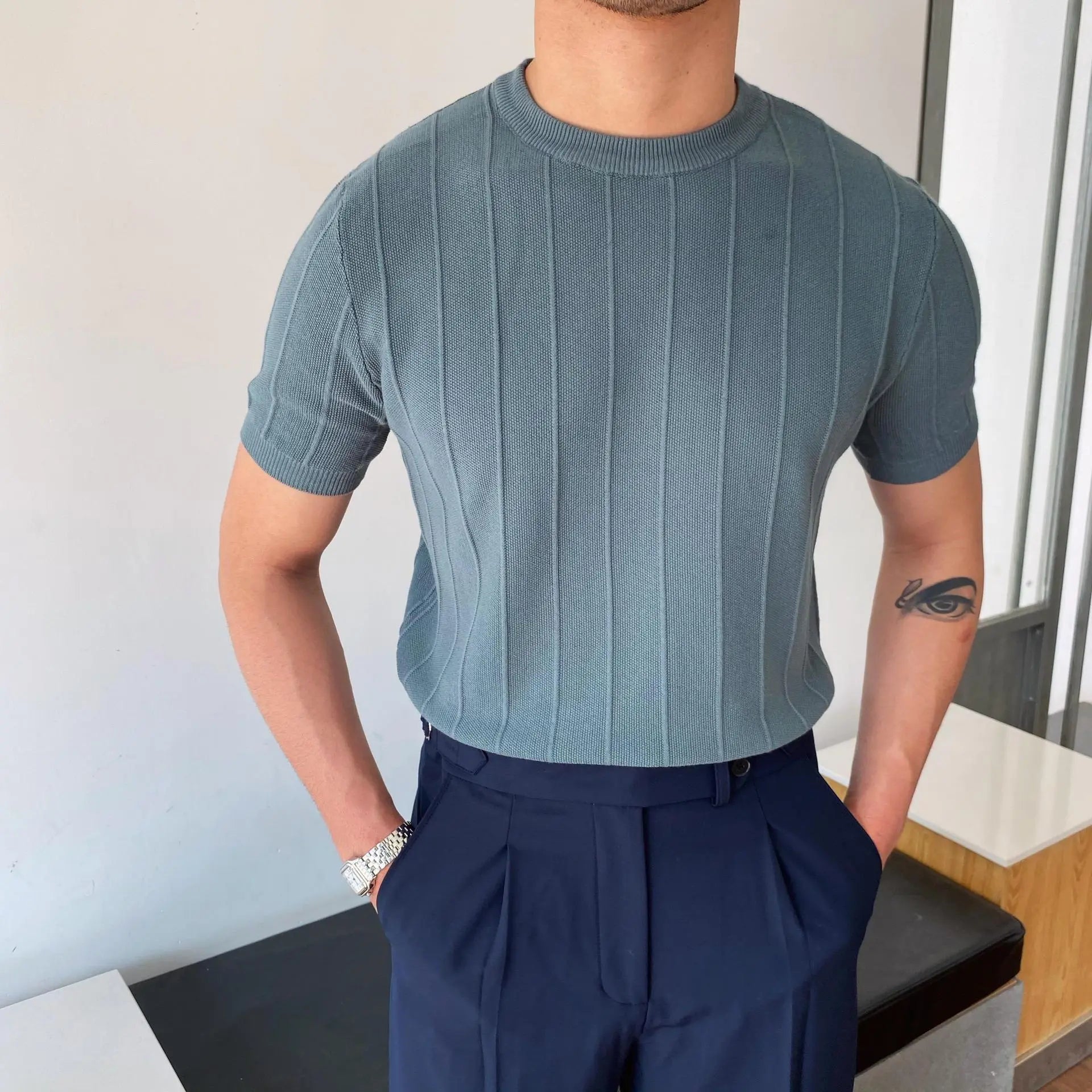 Sokka - Maglietta casual a coste per uomo