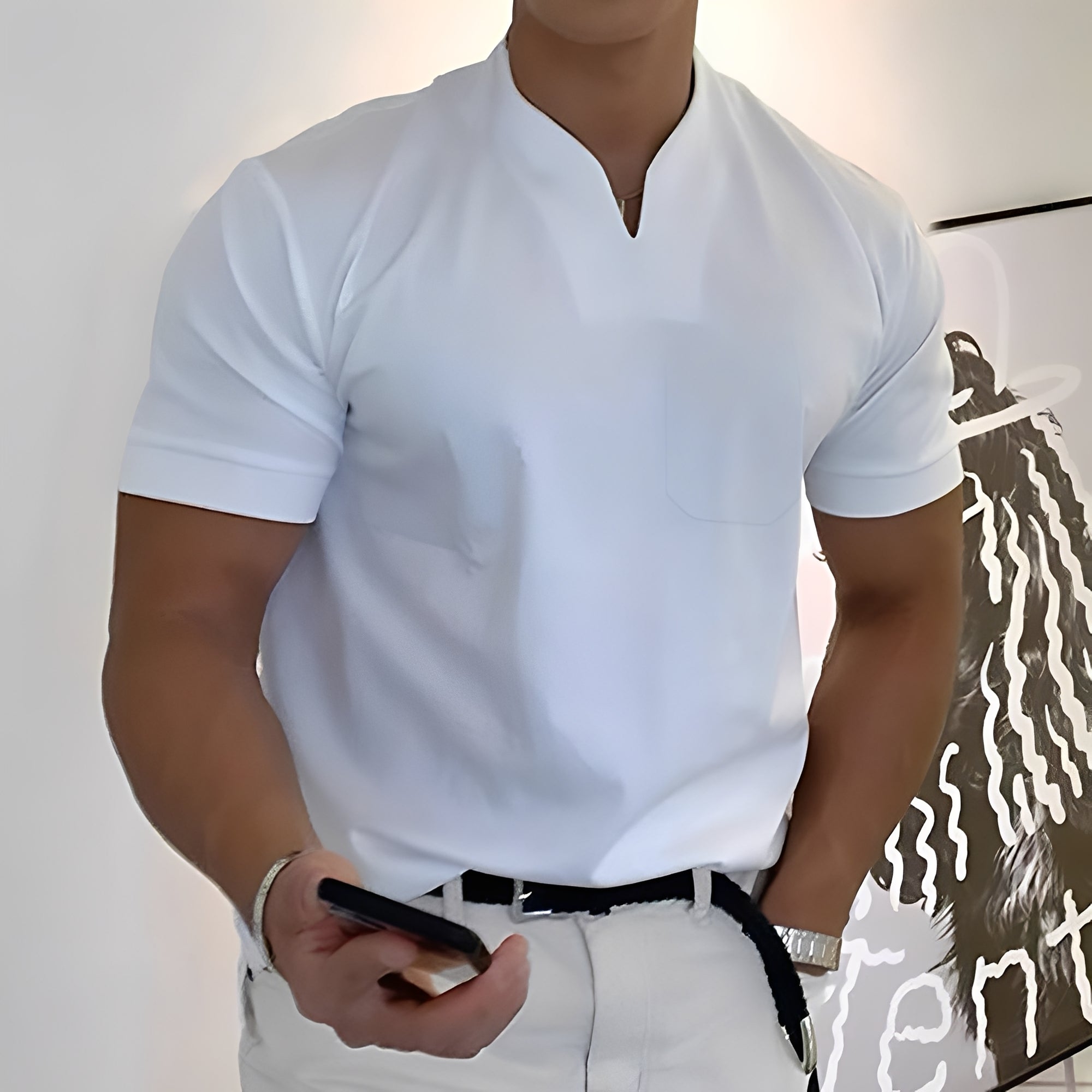 Davin - Camicia attillata con scollo a V per uomo
