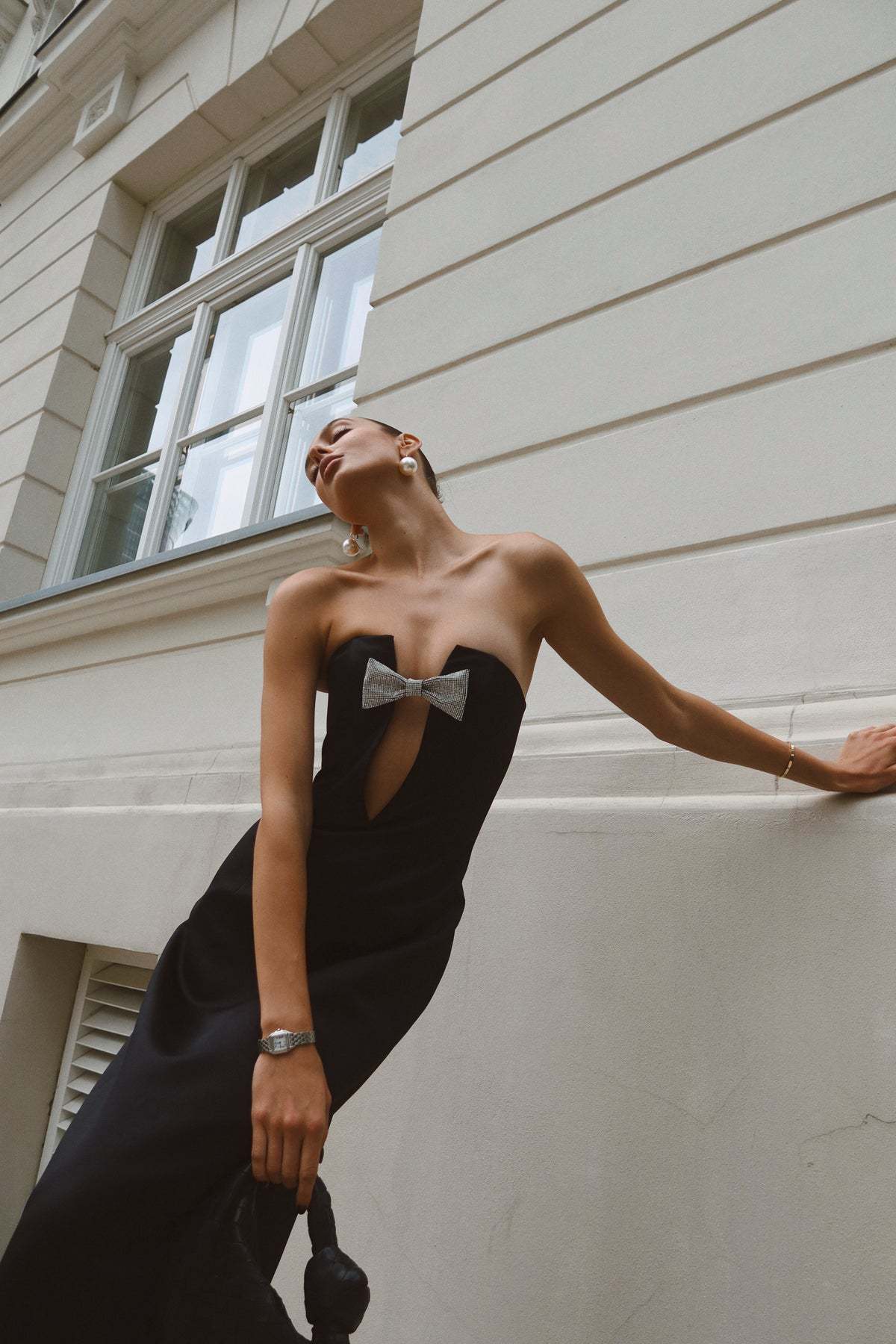 Abito da Sera Strapless con Fiocco Gioiello