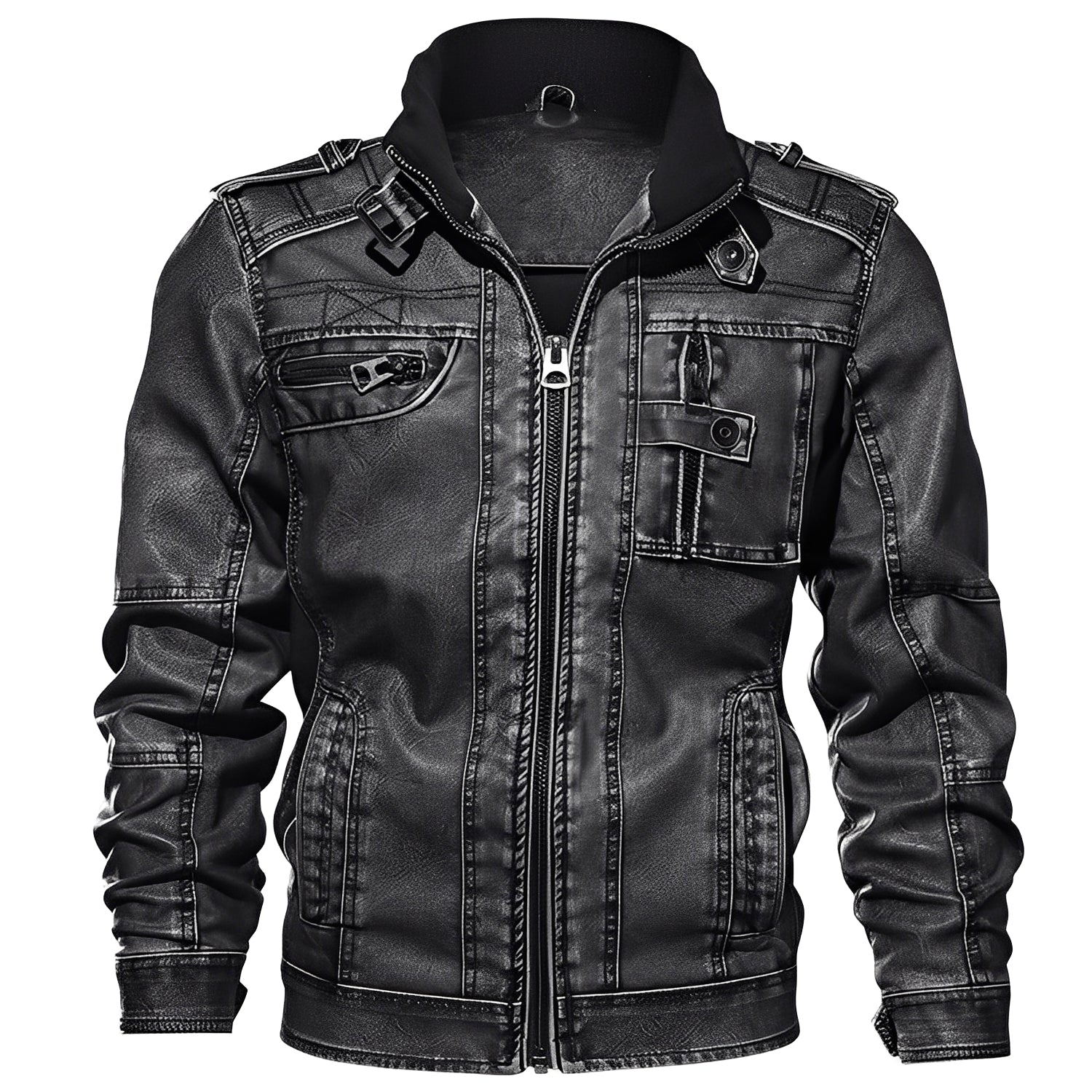 Kevin - Classica giacca in pelle con tasche per uomini