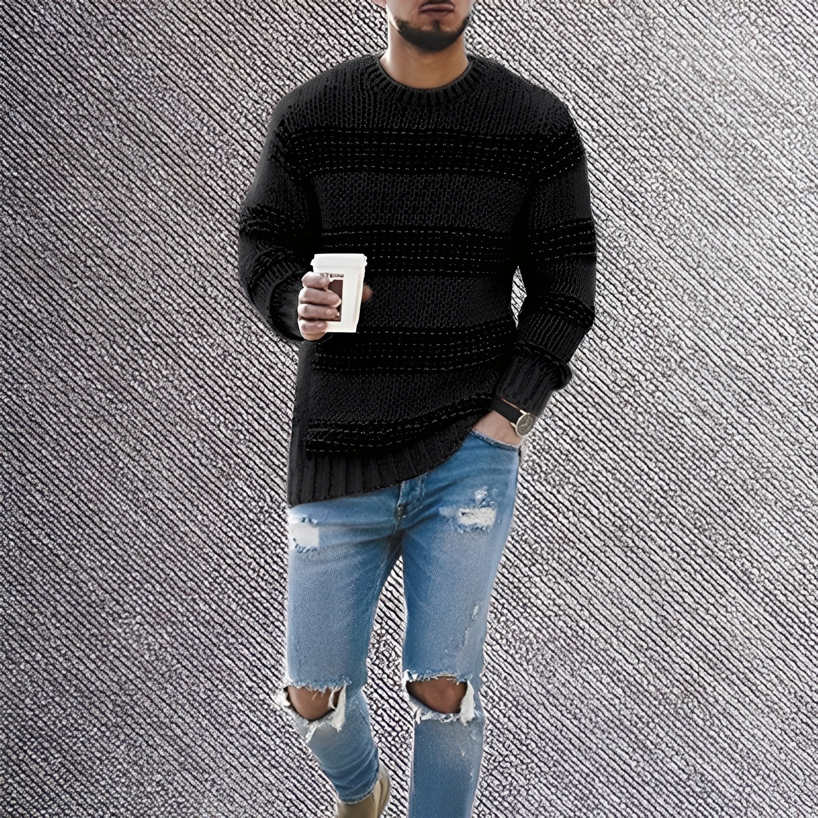 Richard - Maglione a maglia caldo a righe per uomo
