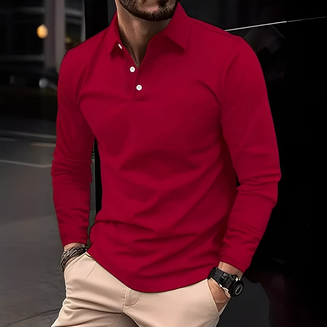 Dudley - Polo casual a maniche lunghe con bottoni per uomo