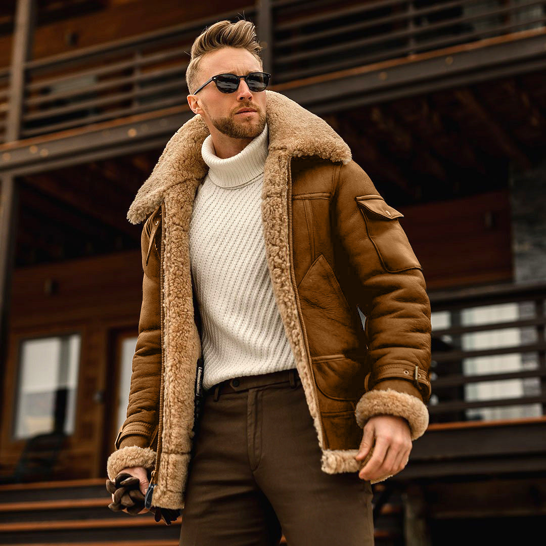 Richard - Giacca in pelle tattica con colletto di pelliccia per uomo