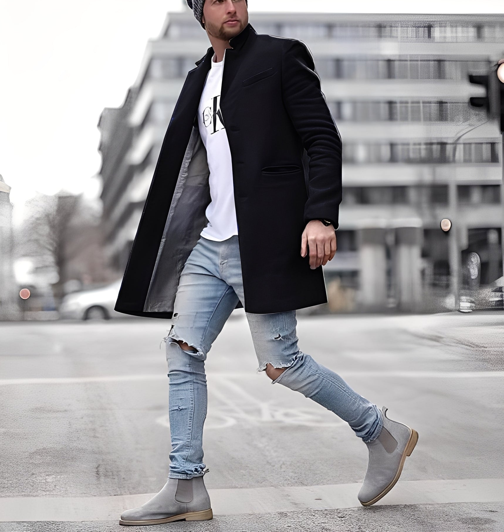Cordell - Casuale lungo cappotto di lana per uomini