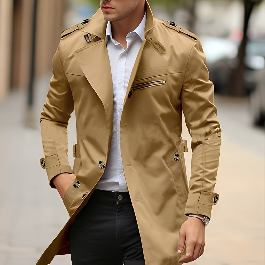 Ansel - Elegante trench coat con colletto a revers per uomo