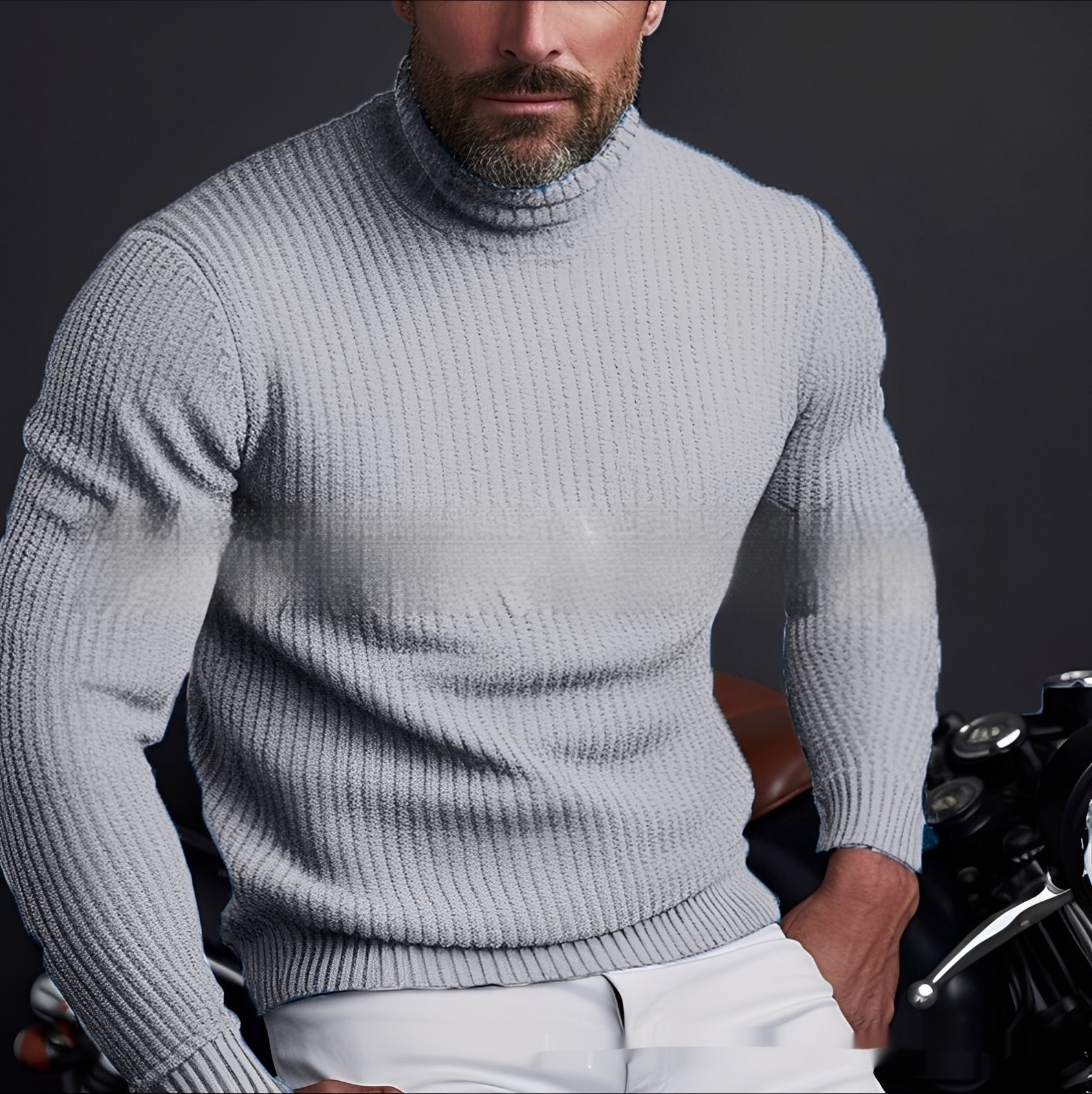 Randolf - Elegante, semplice maglione a collo alto per uomo