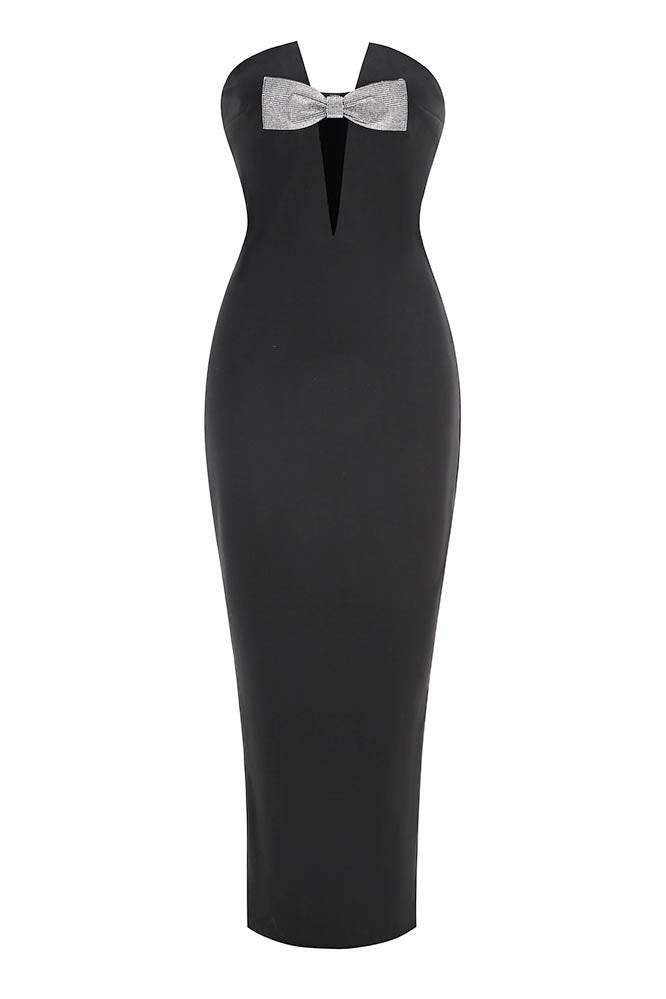 Abito da Sera Strapless con Fiocco Gioiello