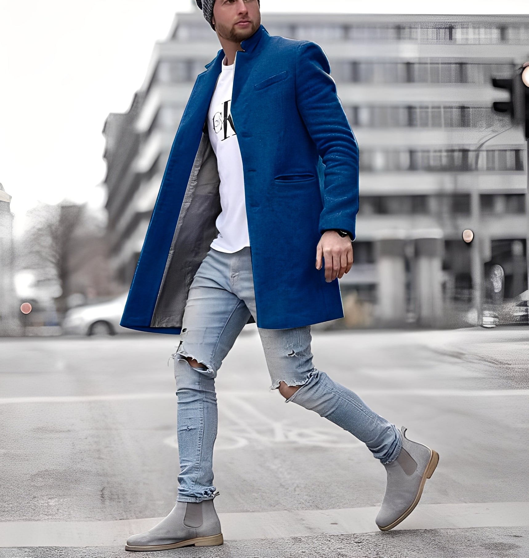 Cordell - Casuale lungo cappotto di lana per uomini