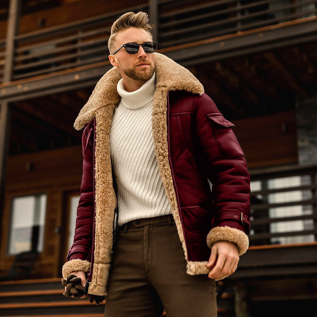 Richard - Giacca in pelle tattica con colletto di pelliccia per uomo