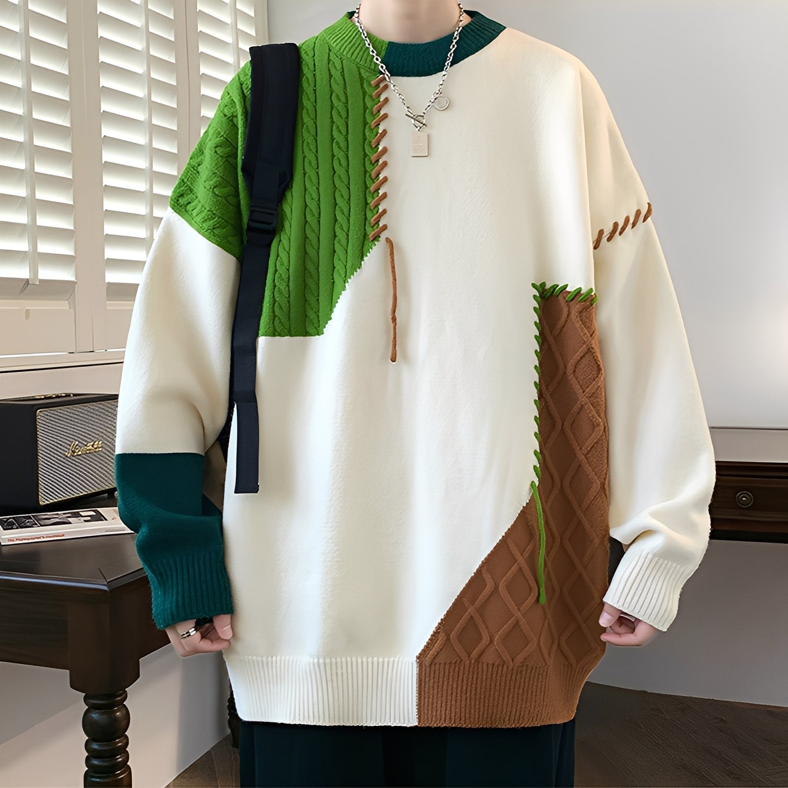 Curtis - Elegante Maglione in Pile con Design a Blocchi di Colore per Uomo
