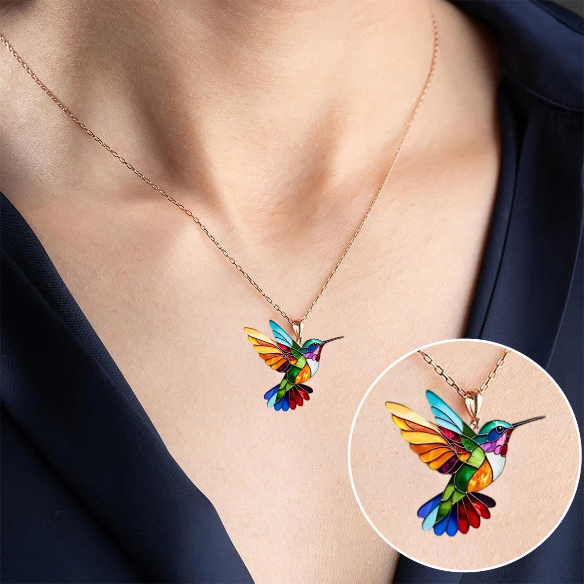 Aurora™ | Collana con colibrì multicolore dal fascino luminoso