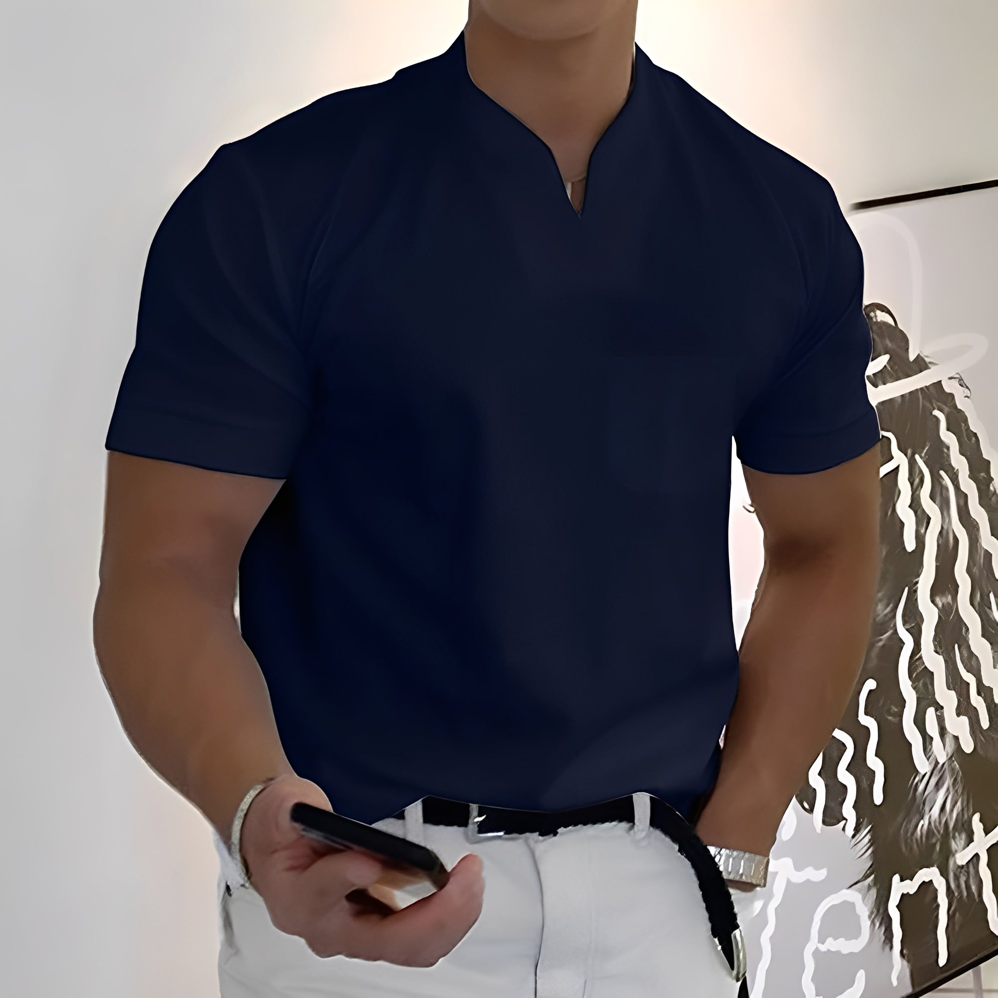 Davin - Camicia attillata con scollo a V per uomo