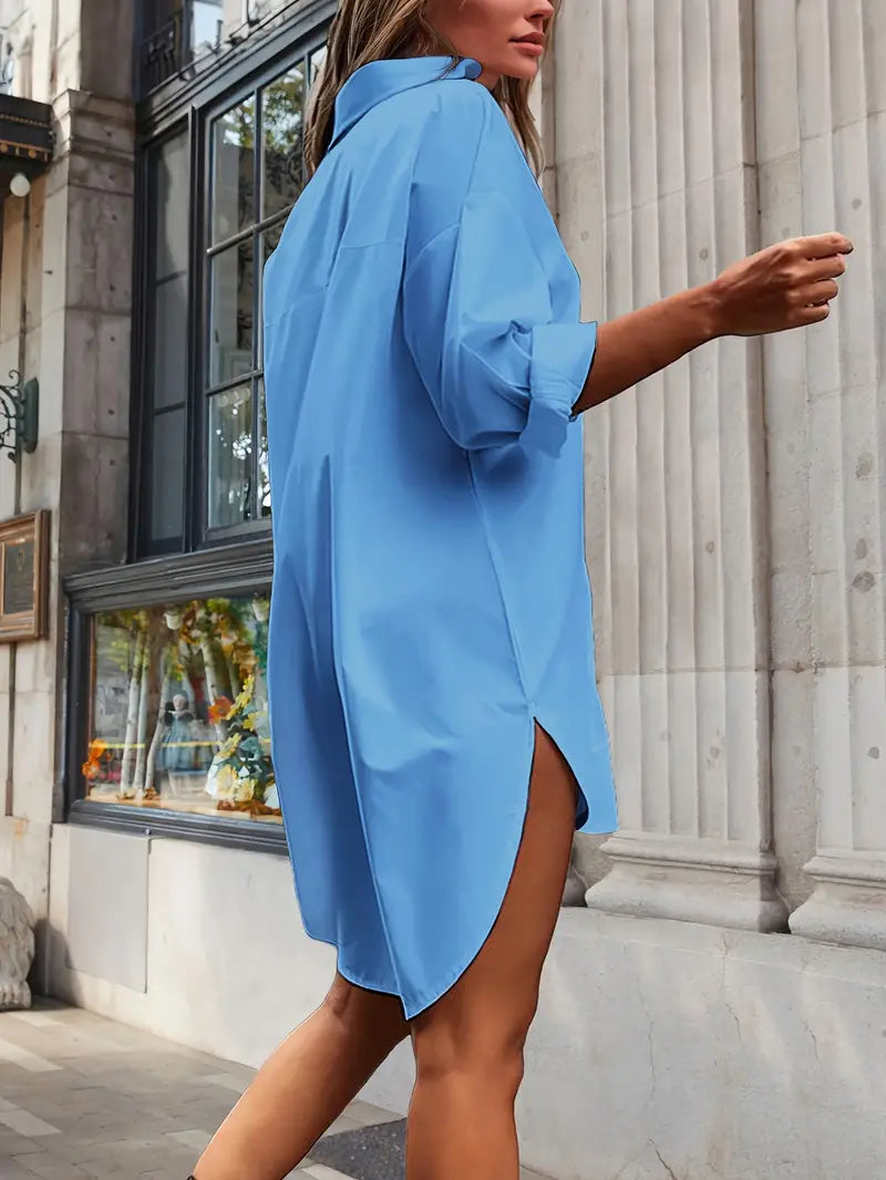 Abito Camicia Oversize con Orlo Asimmetrico