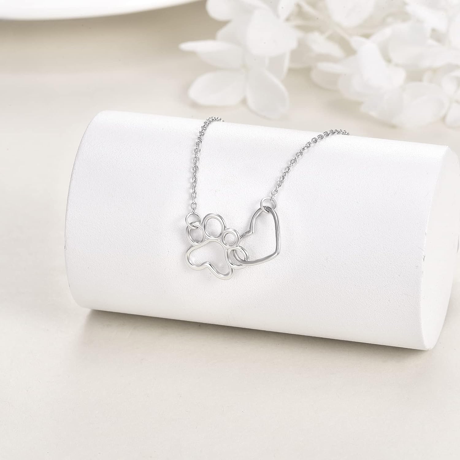 Collana con impronta di zampa in argento sterling – Pendente con cristallo a forma di cuore