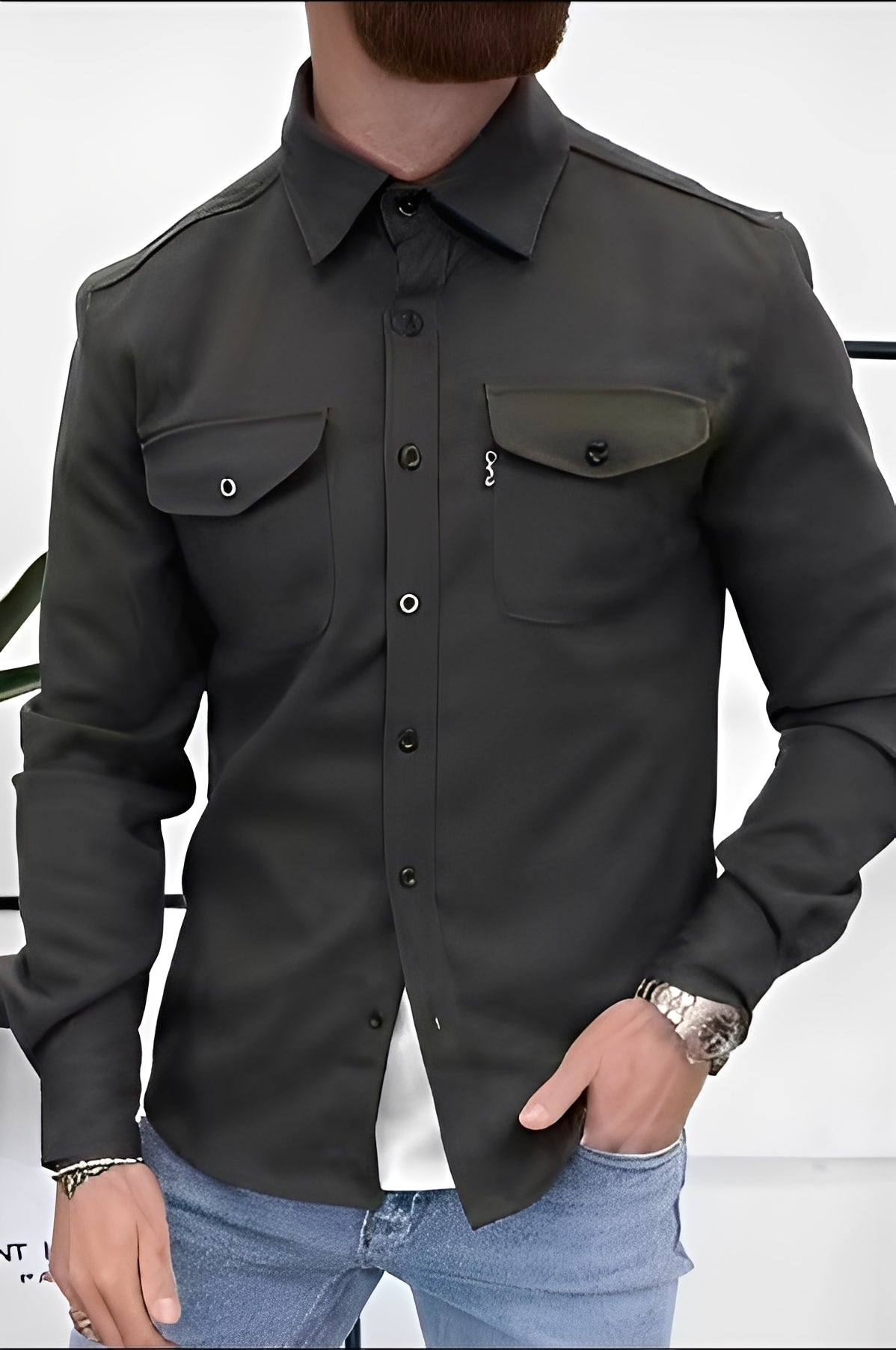 David - Camicia casual con tasche per uomini