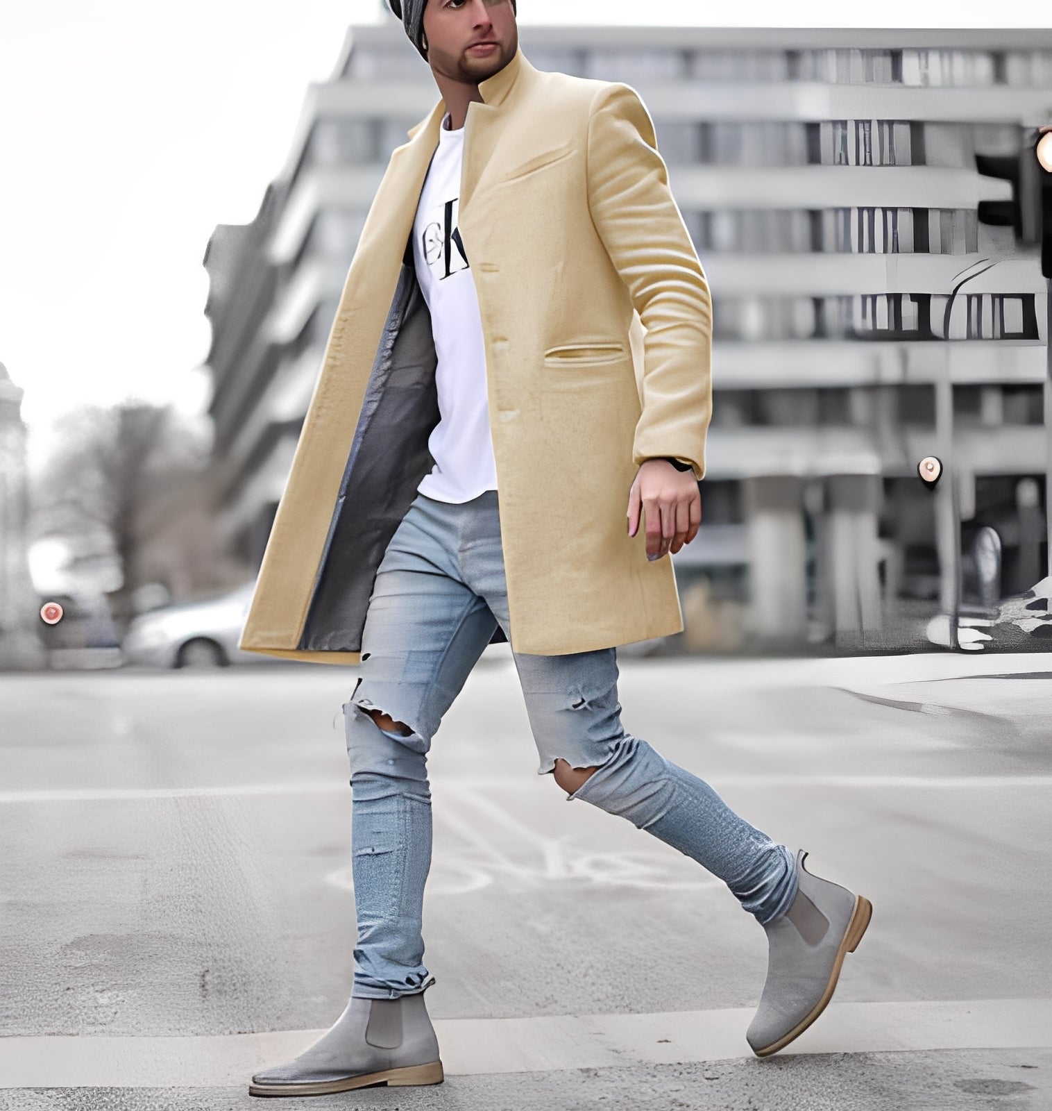 Cordell - Casuale lungo cappotto di lana per uomini