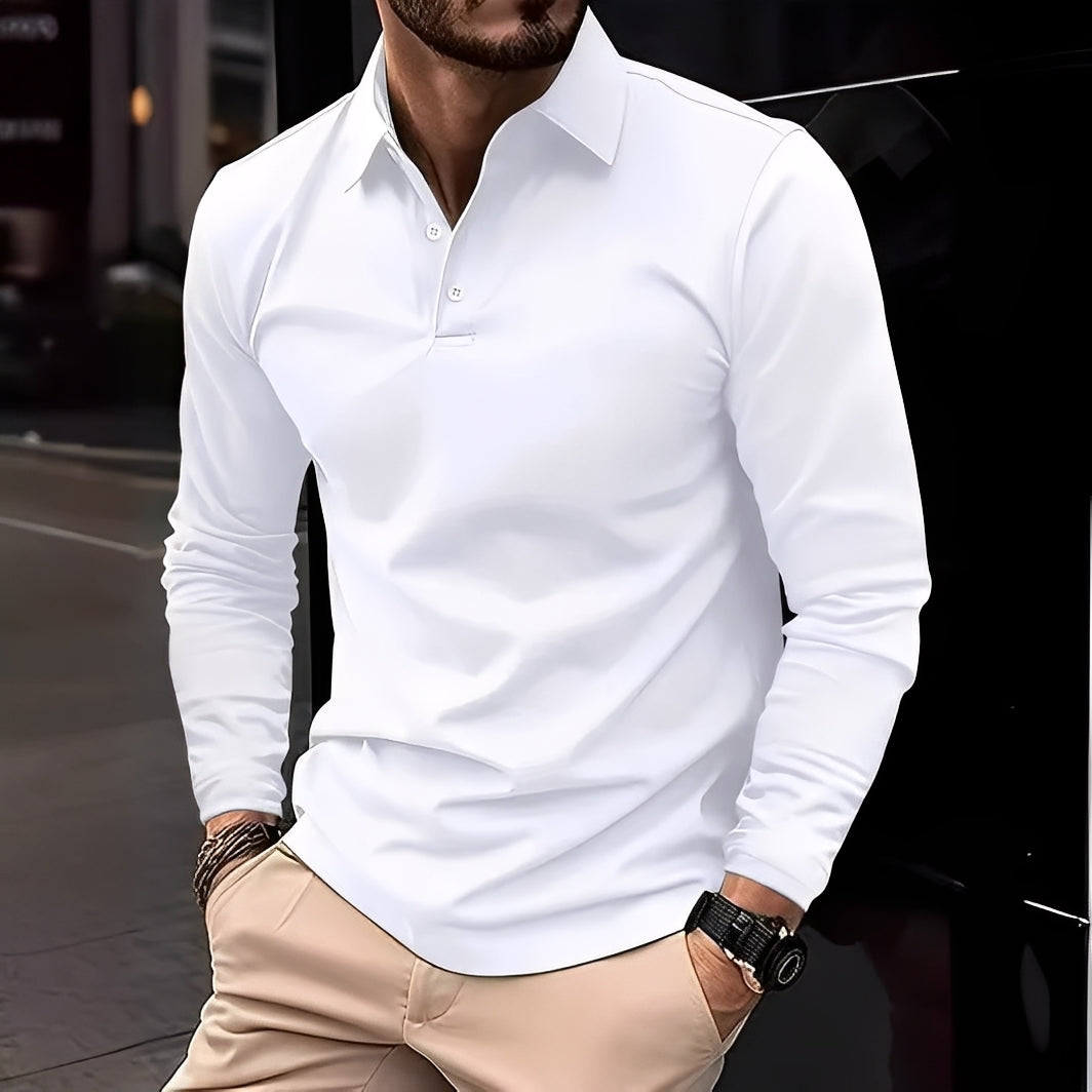 Dudley - Polo casual a maniche lunghe con bottoni per uomo