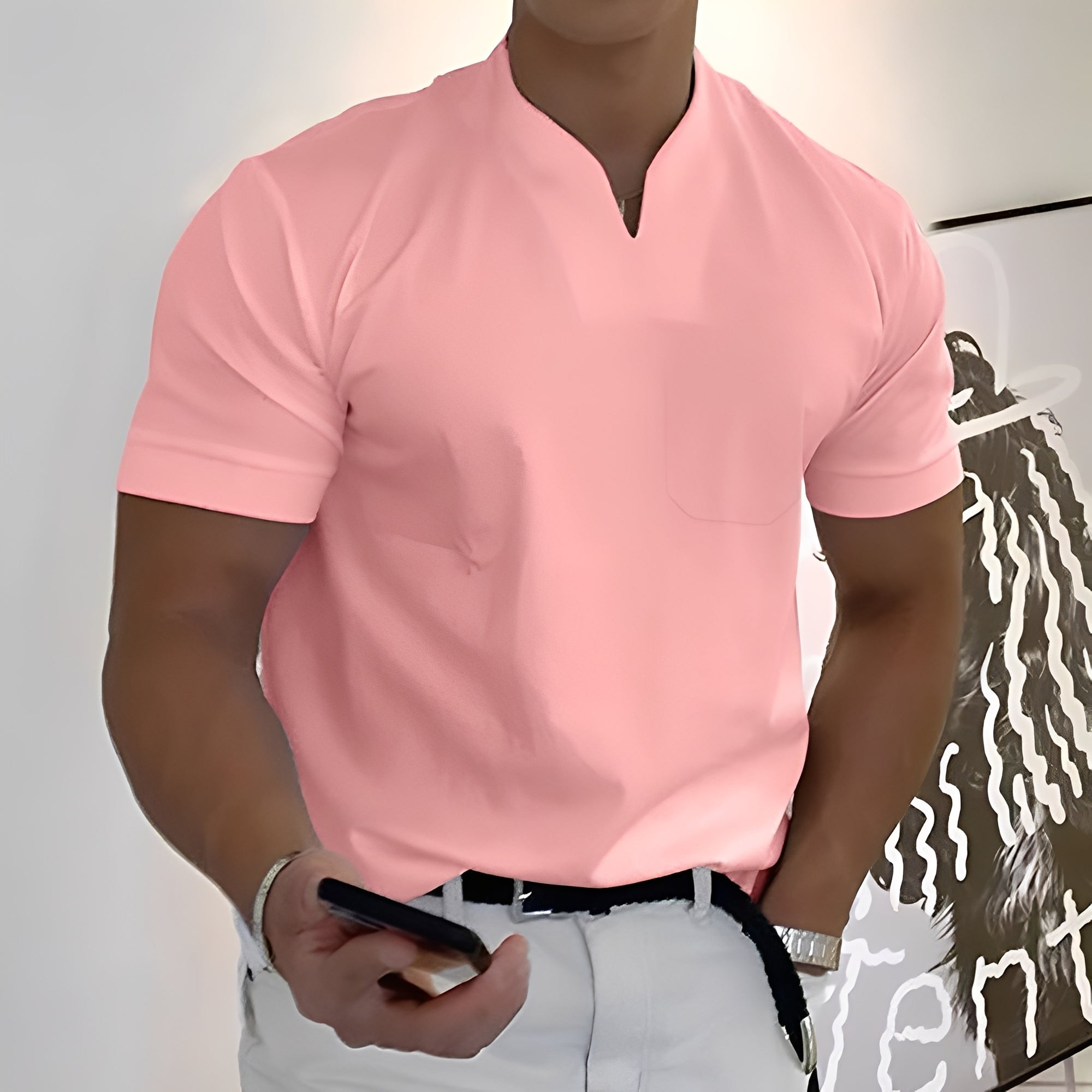 Davin - Camicia attillata con scollo a V per uomo