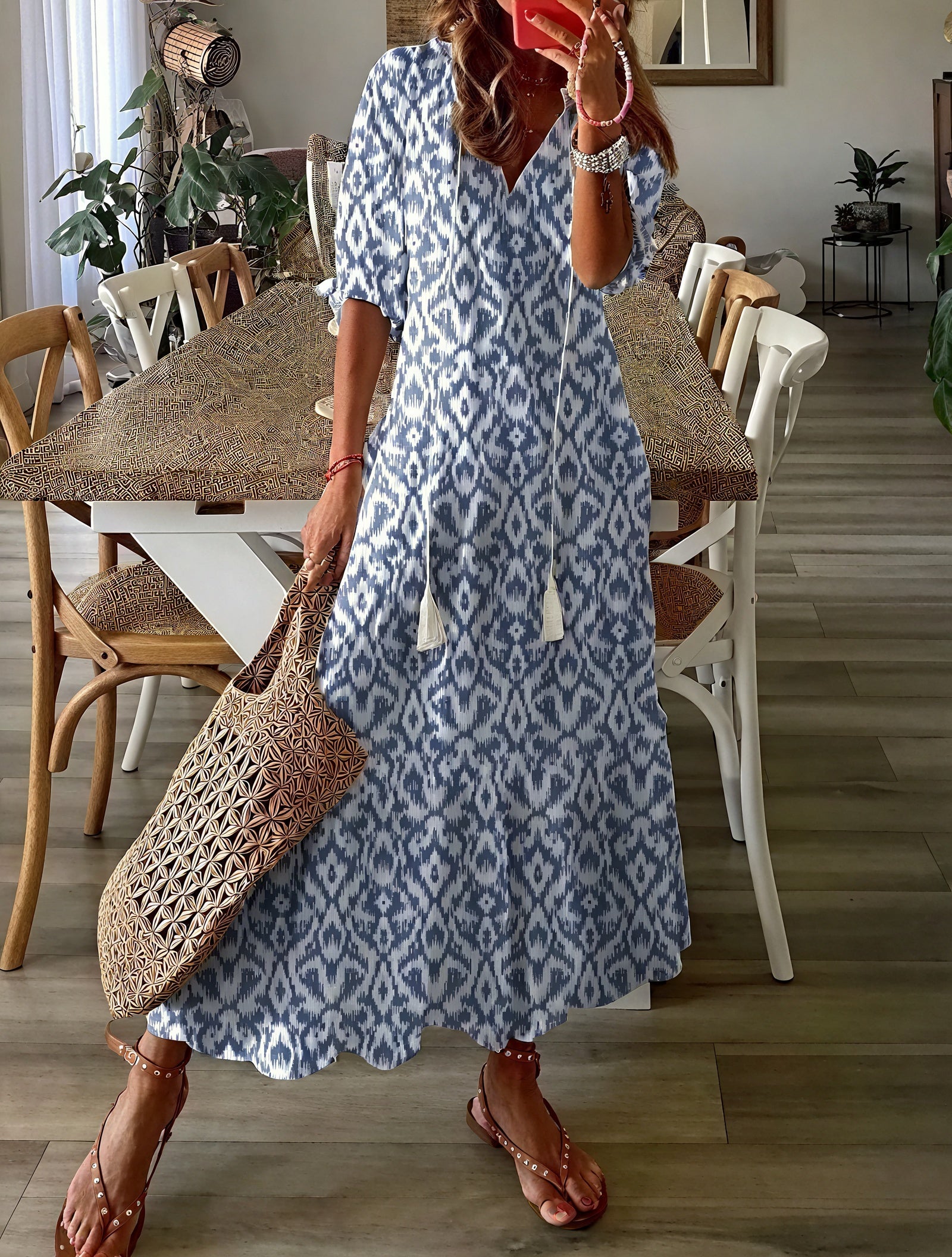 Abito Midi Fantasia: Stile Bohémien Raffinato