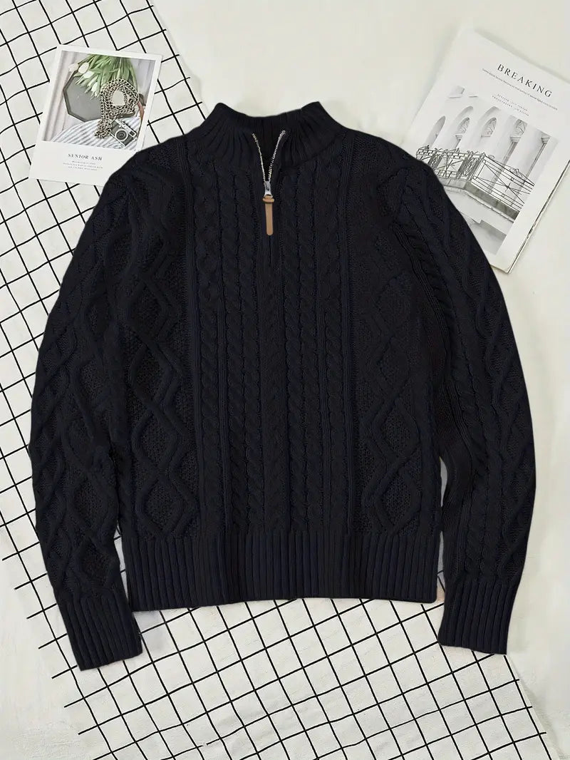 Maglione Elias Premium in Maglia a Treccia con Mezzo Zip
