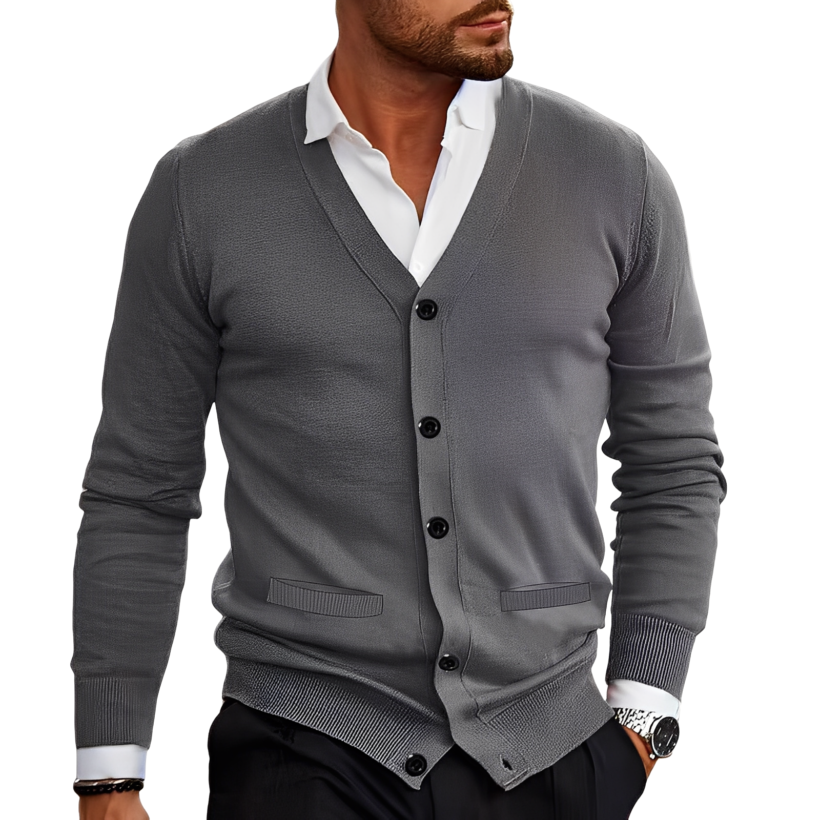 Holden - Cardigan casual in cotone con bottoni per uomo
