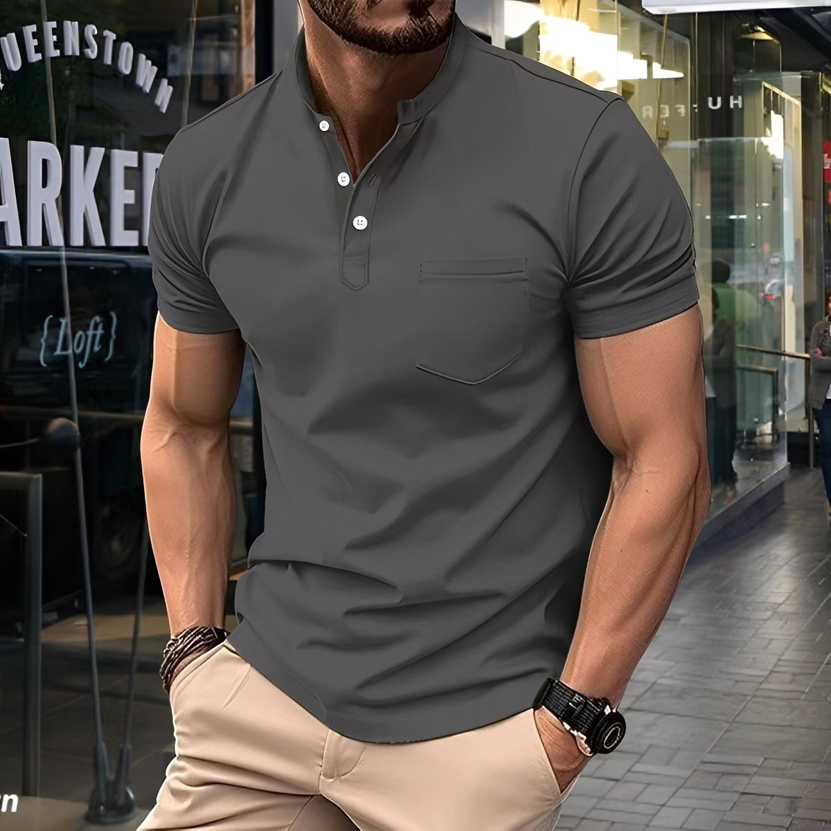 Darwin - Polo casual semplice con colletto a mezza altezza per uomini