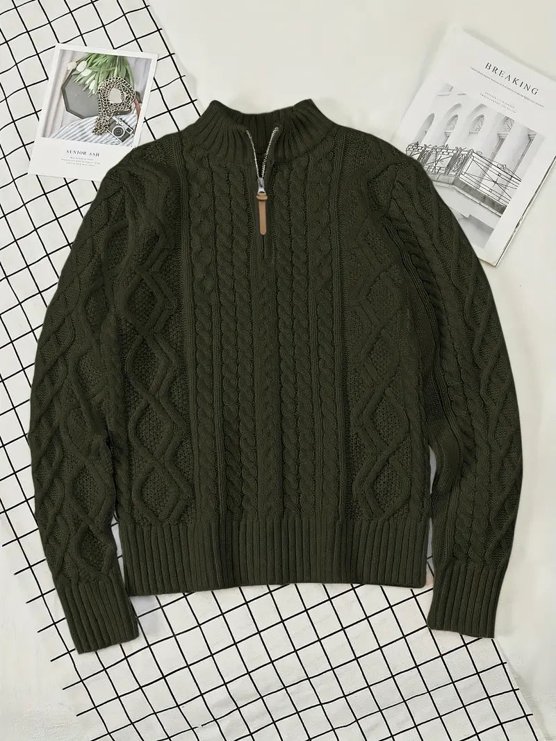 Maglione Elias Premium in Maglia a Treccia con Mezzo Zip