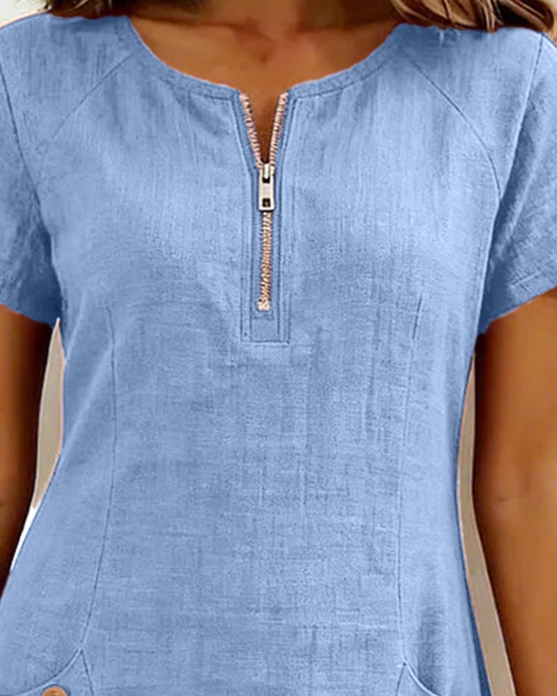 Solea™ | Abito in Cotone e Lino con Zip e Tasche