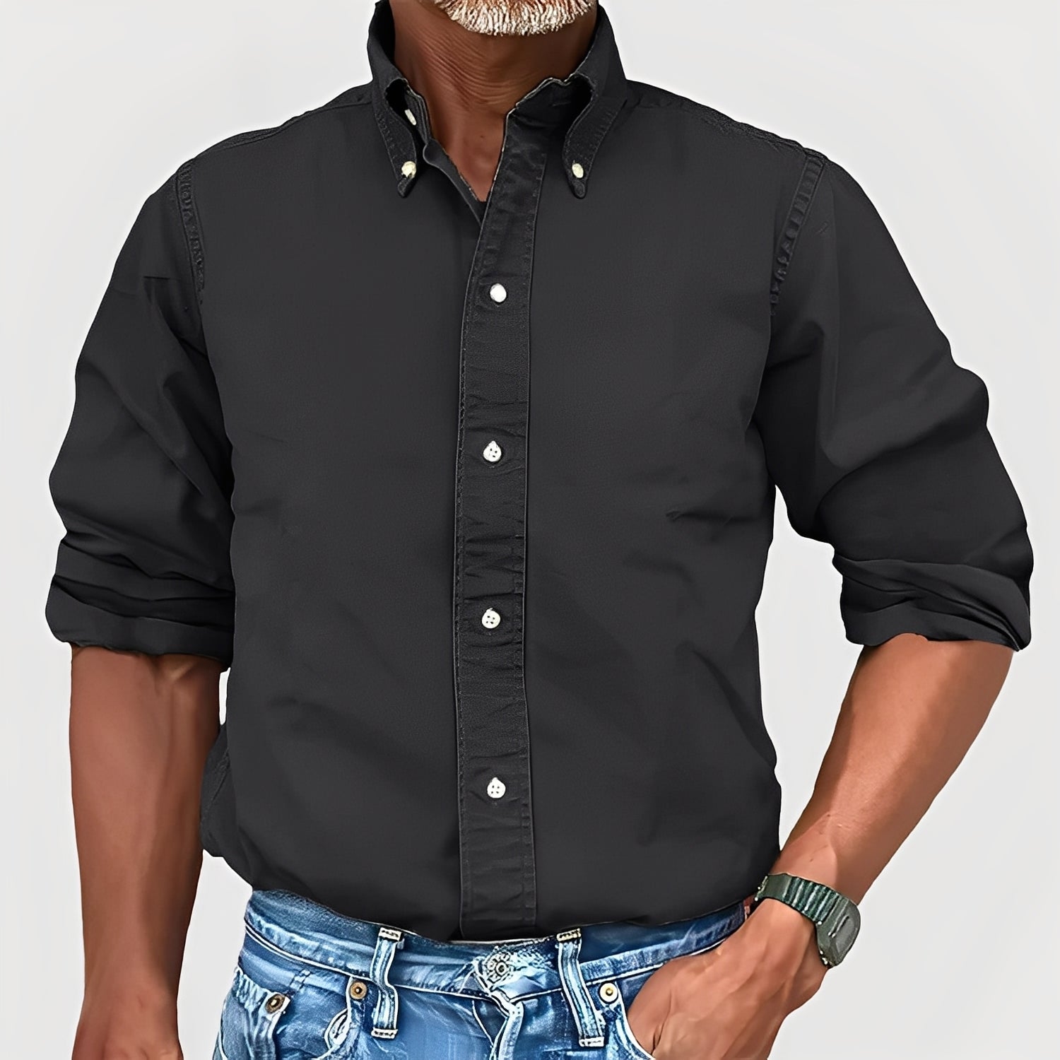 Ronald - Camicia a maniche lunghe con revers retrò per uomo