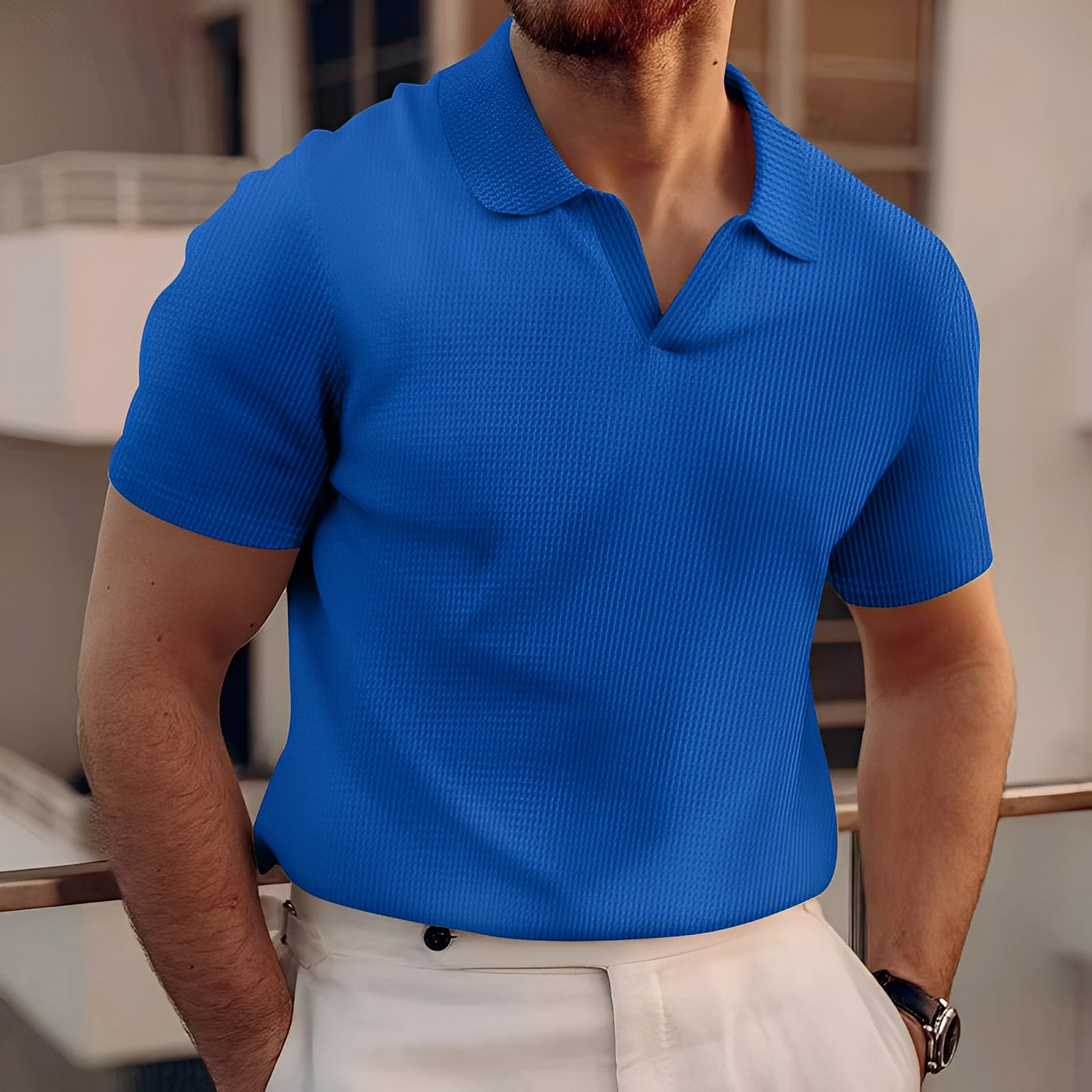 Harley - Simile Corto Maglia Polo a Waffel per Uomini