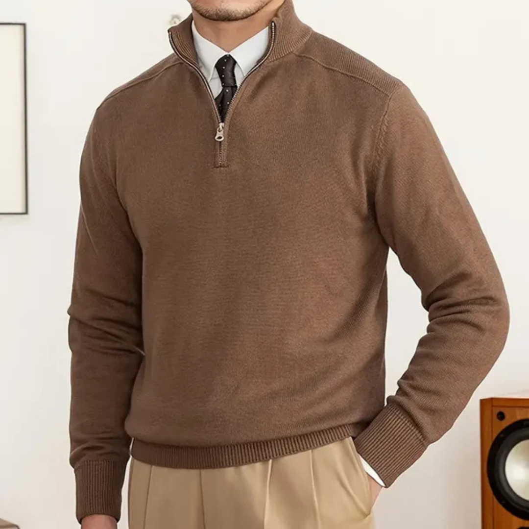 Olivier - Maglione in cotone con mezza zip