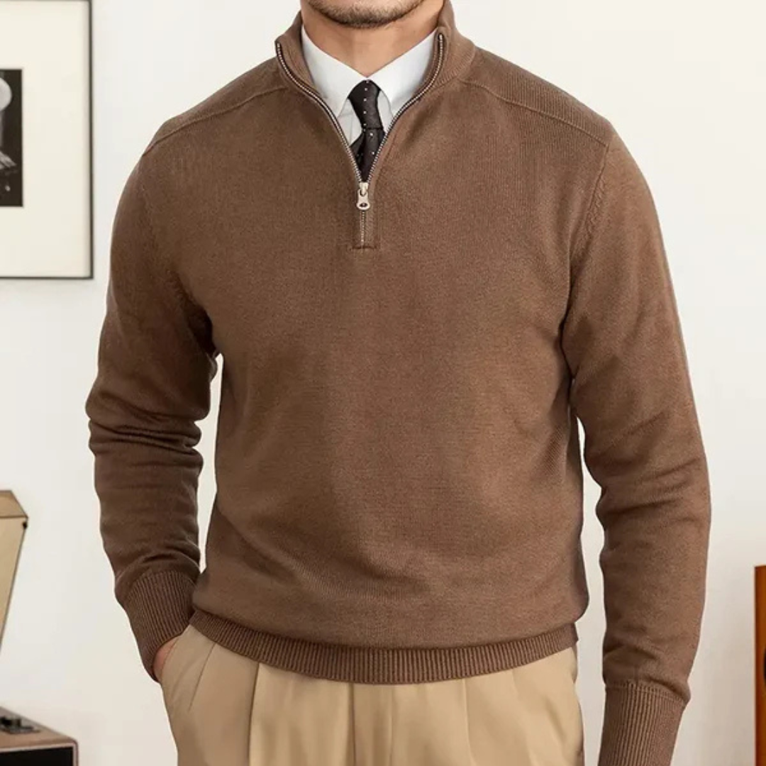 Olivier - Maglione in cotone con mezza zip
