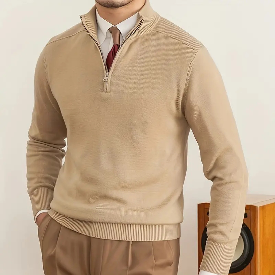 Olivier - Maglione in cotone con mezza zip