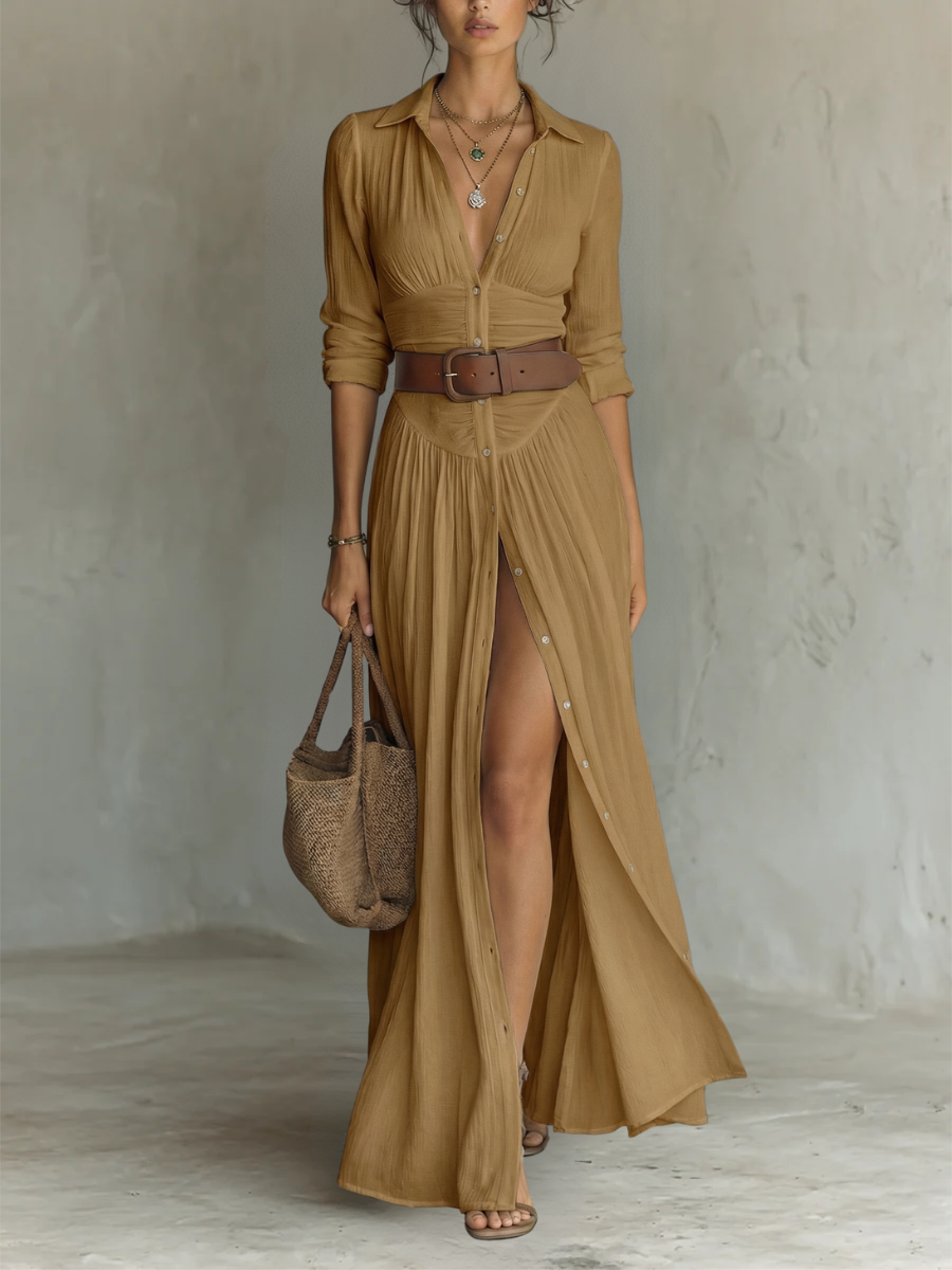 Amélia™ | Abito maxi elegante con colletto revers