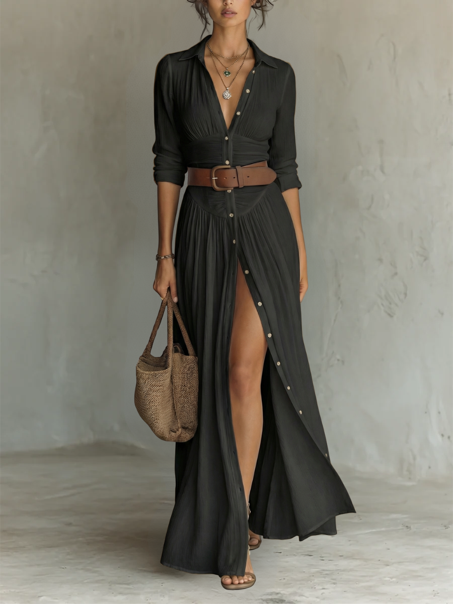 Amélia™ | Abito maxi elegante con colletto revers