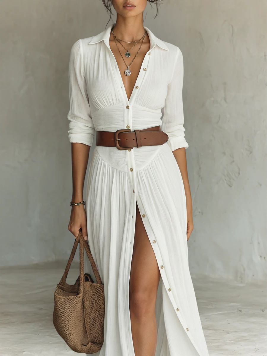 Amélia™ | Abito maxi elegante con colletto revers