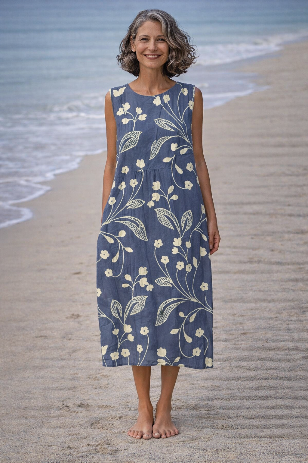 Estela | Abito midi senza maniche con fiori in stile vintage