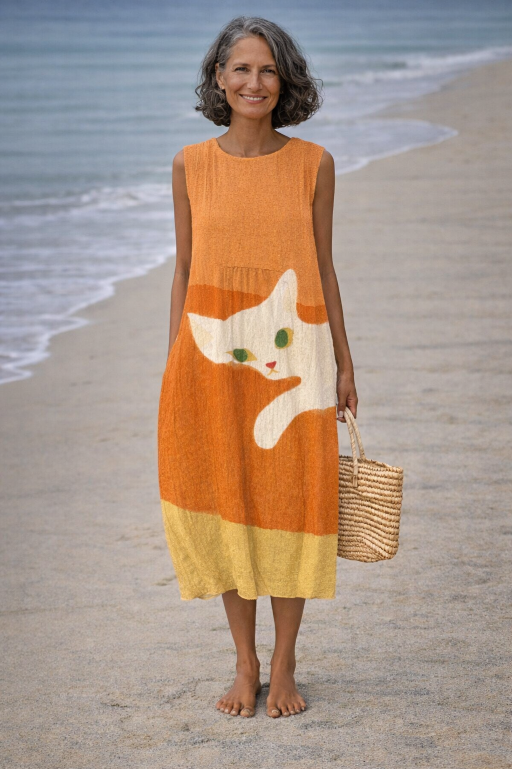 Elena | Vestito midi con incantevole stampa di gatti