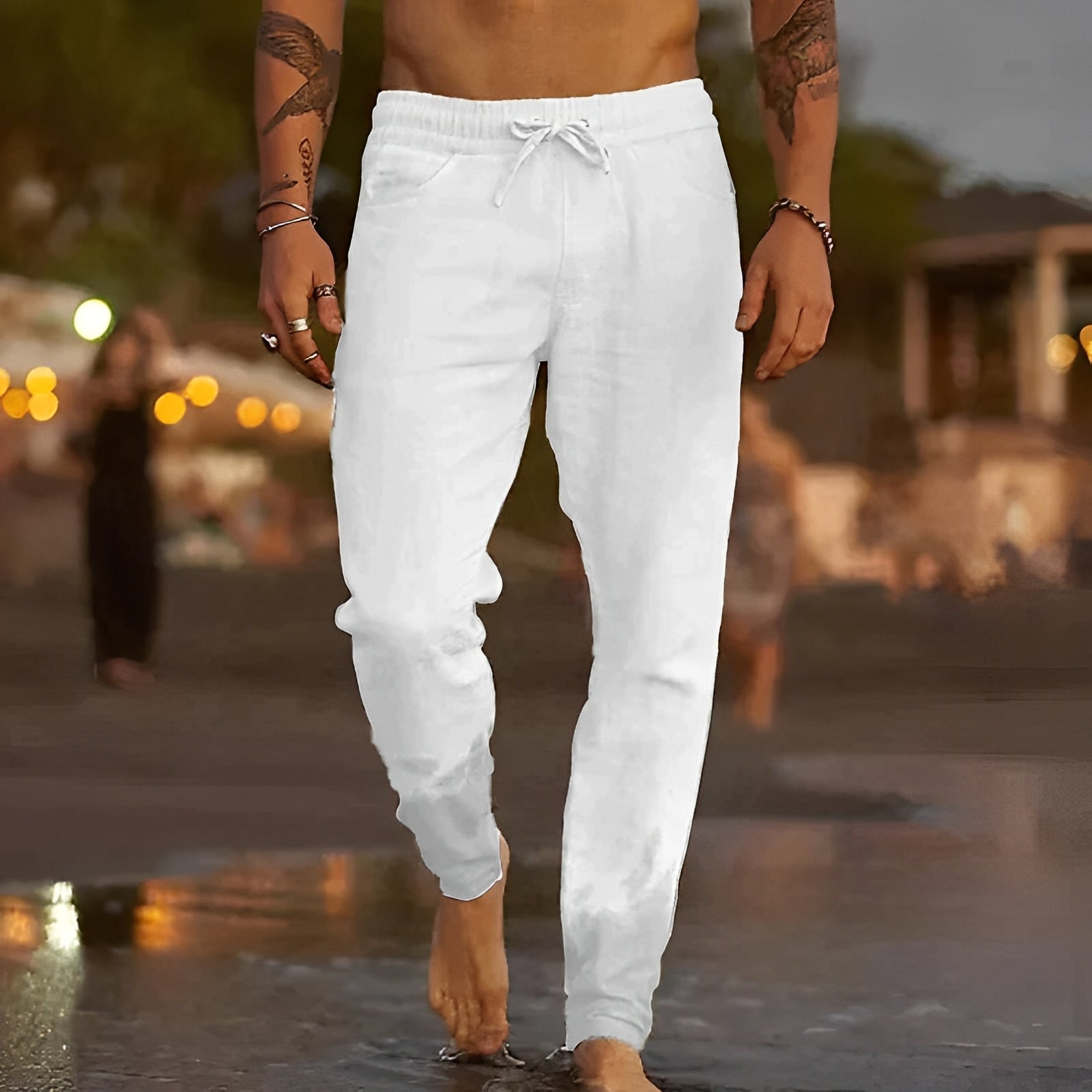 Trafford - Pantaloni da spiaggia in lino casual per uomini