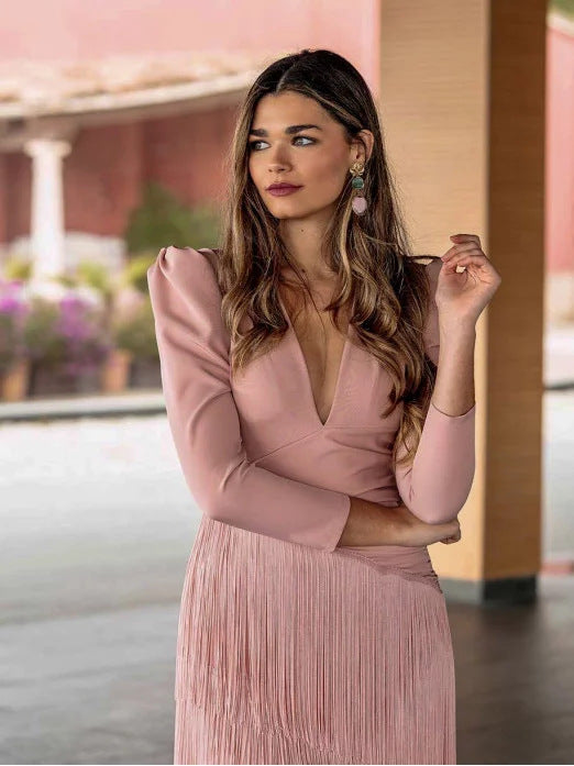 Ginevra™ | Abito elegante con frange e scollo a V