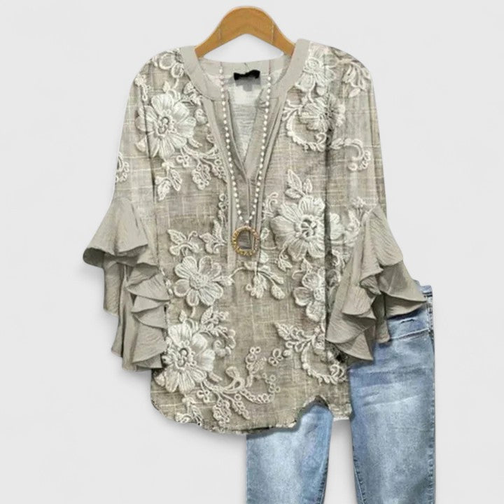 Aurelia™ | Blusa con maniche a volant e stampa artistica