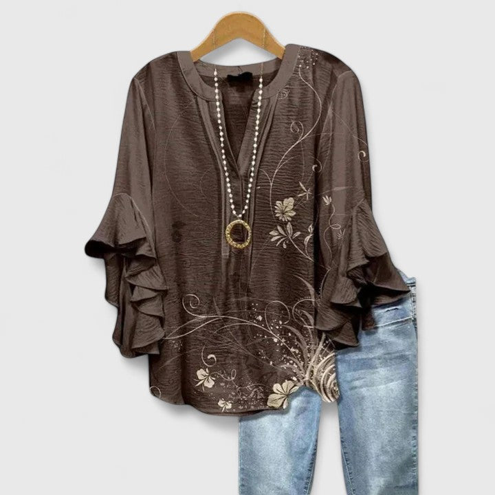 Aurelia™ | Blusa con maniche a volant e stampa artistica