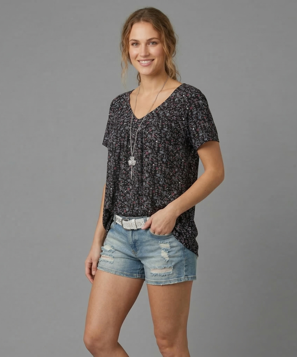 Flora™ | T-shirt con Scollo a V Floreale