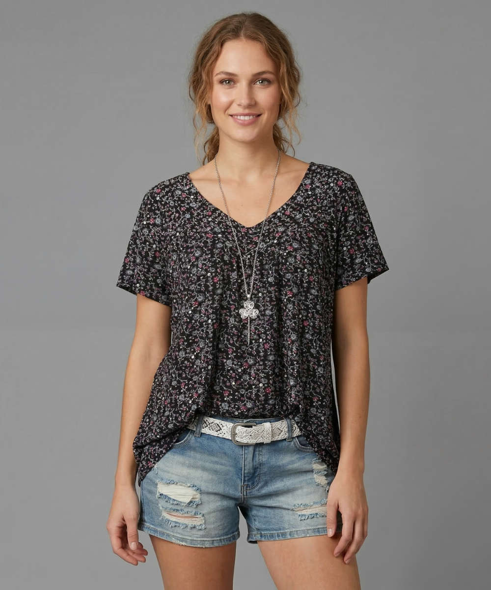 Flora™ | T-shirt con Scollo a V Floreale